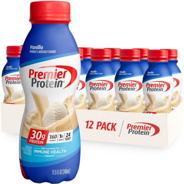 Premier Protein Shake, Vanilla, 30g Protein, 1g Sugar, 24 Vitamins & Minerals, Nutrients to Support Immune Health 11.5 Fl Oz (Pack of 12)